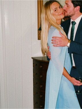 Lovers + Friends Light Blue Cape Wedding Dress